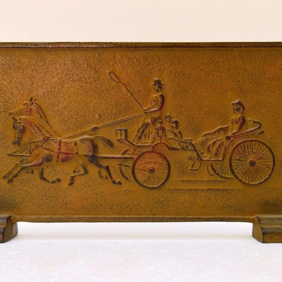 Other - Vintage Cast Iron 11" Japanese Horse Drawn Carriage Desk Plaque